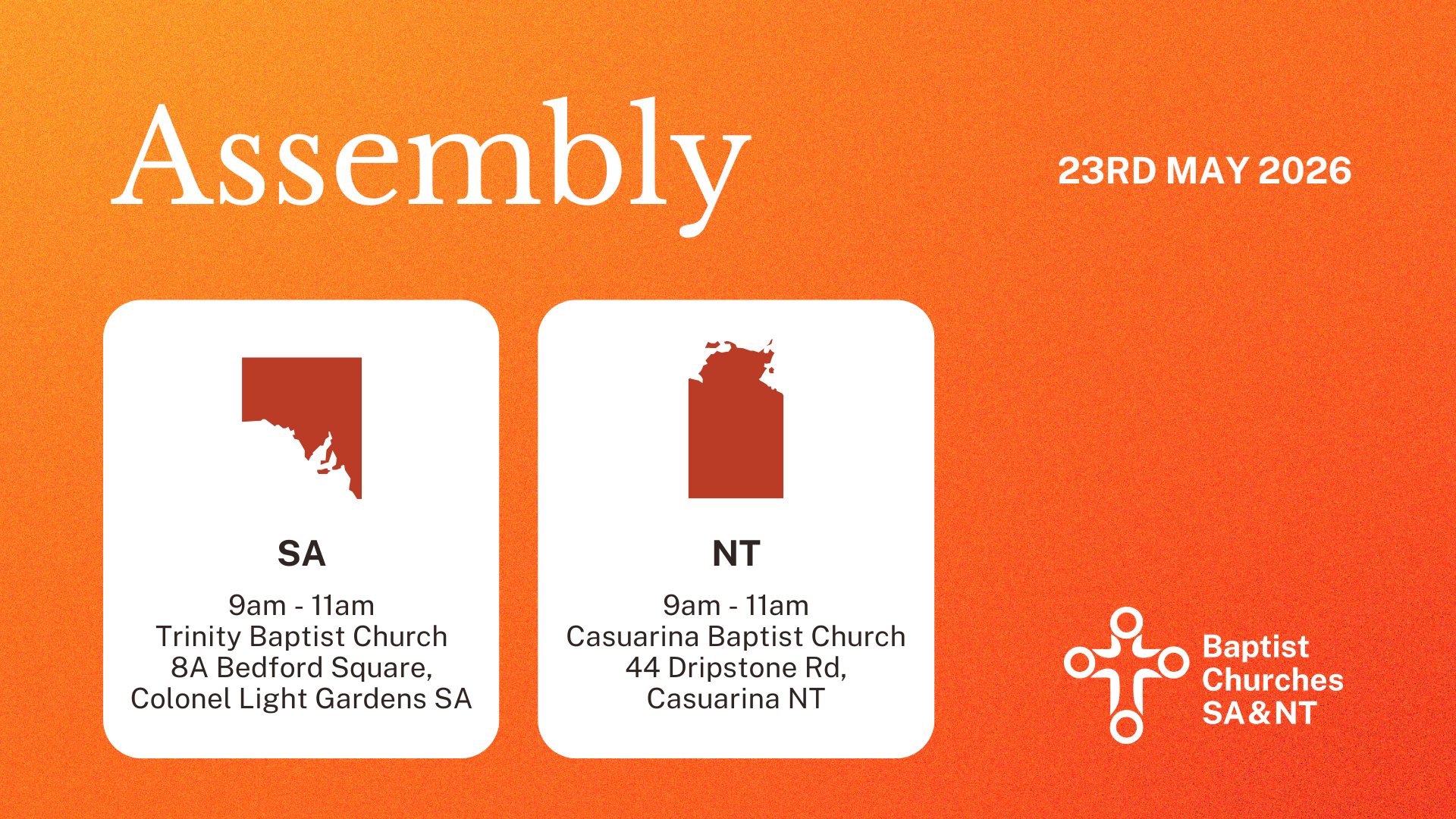 Autumn Assembly 2026 SA Baptist Churches SA NT Assembly May 2026 